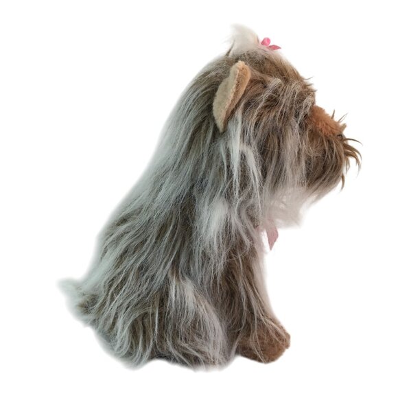 Realistic Yorkie Yorkshire Terrier Puppy Dog Plush 12" Long Hair Pink Bows - Picture 4 of 8